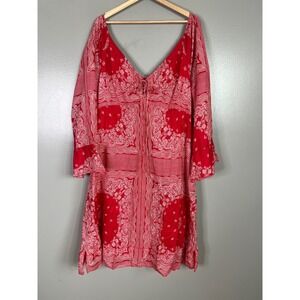 red and white paisley print midi dress blue plate 3X blouson country western